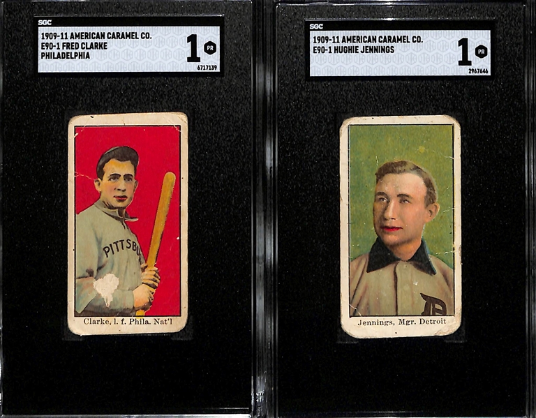 1909-11 E90-1 American Caramel HOFer Lot - Fred Clarke (Philadelphia, HOF) & Hughie Jennings (HOF) - Both Graded SGC 1