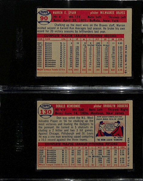 Lot of (2) SGC Graded 1957 Topps Baseball Cards w. Warren Spahn (SGC 6) and Don Newcombe (SGC 7)