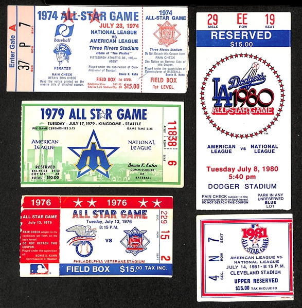 Lot of (5) MLB All-Star Game Ticket Stubs & (10) MLB All-Star Game Official Ballots