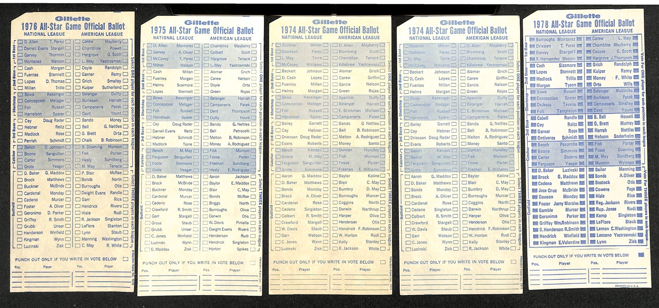 Lot of (5) MLB All-Star Game Ticket Stubs & (10) MLB All-Star Game Official Ballots