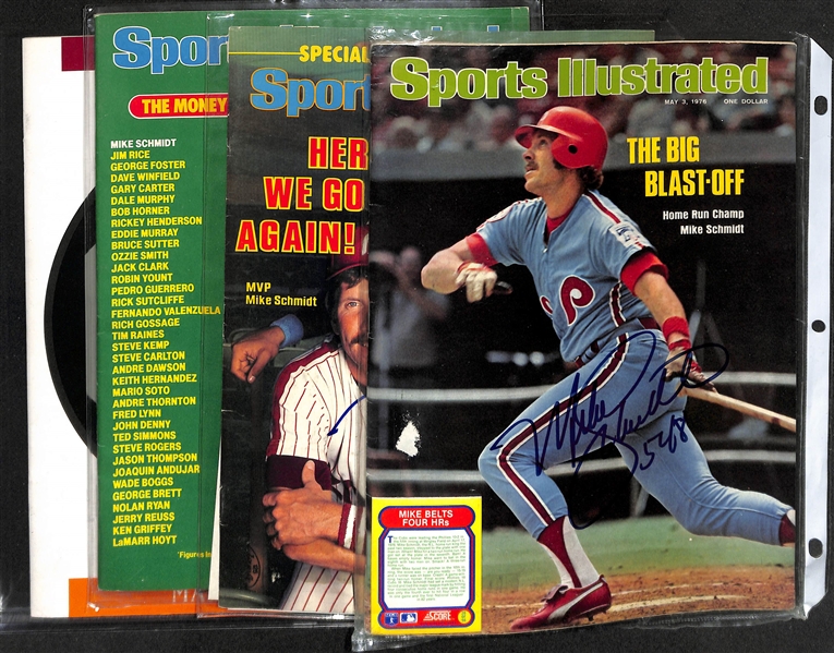 Lot of (4) Signed Mike Schmidt Magazines and Programs w. Sports Illustrated + (JSA Auction Letter)