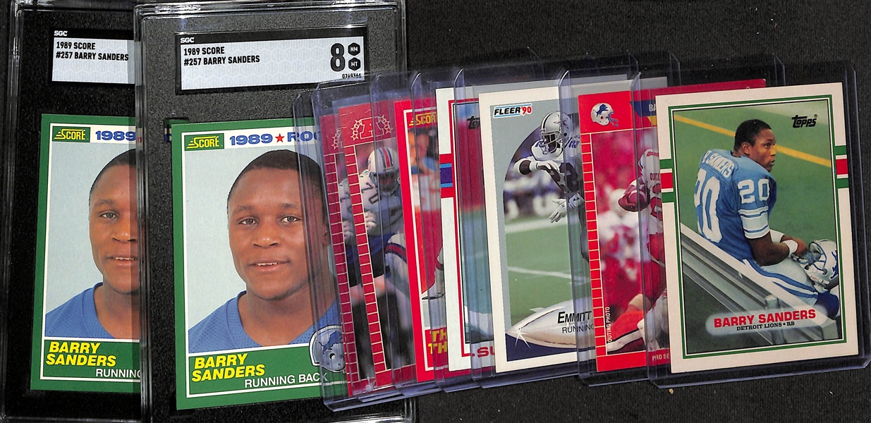 9-Card Football Rookie Card Lot w. (2) 1989 Score Barry Sanders (SGC 9 and SGC 8)