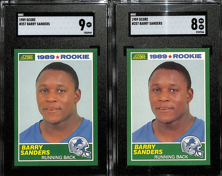 9-Card Football Rookie Card Lot w. (2) 1989 Score Barry Sanders (SGC 9 and SGC 8)