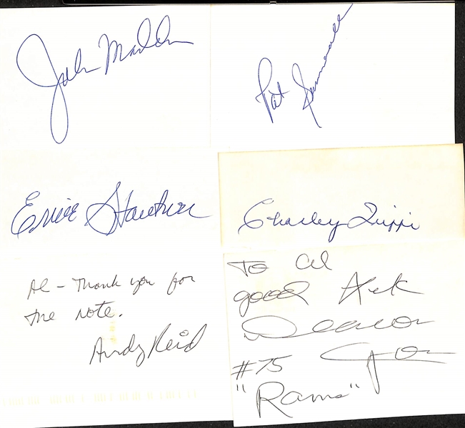 Lot of (50+) Signed Mostly Football Index Cards inc. John Madden, Pat Summerall, Ernie Stautner, + (JSA Auction Letter)