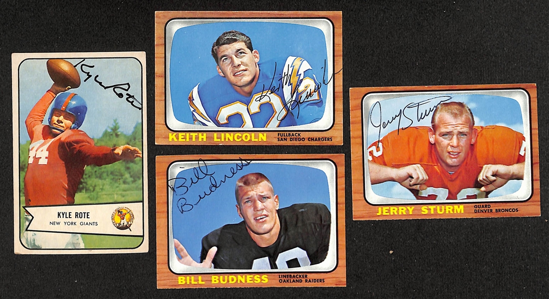 (10) Football Autographs - w. (6) Index Cards (Staubach, Bednarik, Theismann, Hines Ward, Stautner, Otto Graham) & (4) Signed Topps Cards inc. Kyle Rote, Bill Budness, Keith Lincoln, Jerry Sturm ...