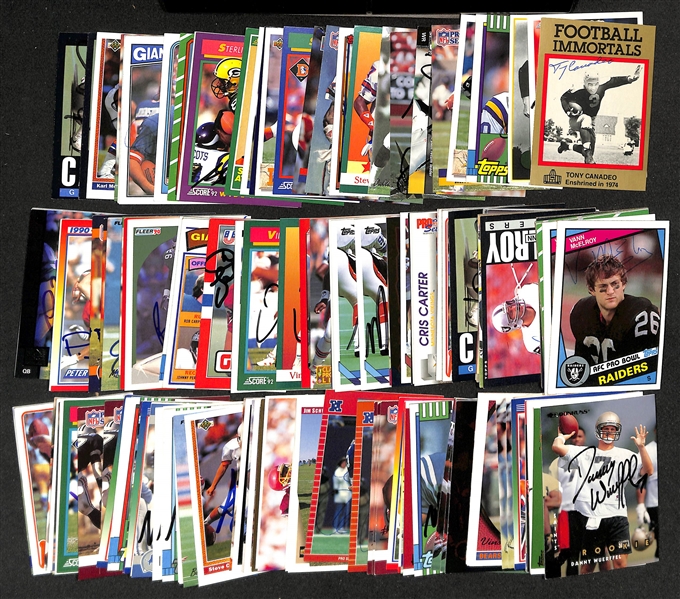 Lot of (150+) Signed NFL Trading Cards inc. Tony Canadeo, Bill Walsh + (JSA Auction Letter)