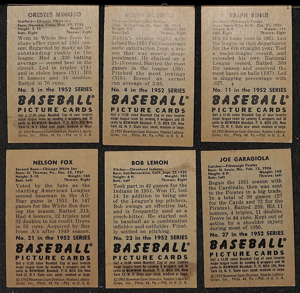 Lot of (57) Different 1952 Bowman Baseball Cards Ranging from #2-104 w. Minnie Minoso Rookie