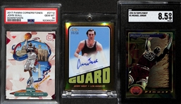 Lot of (3) Basketball Cards w. 2017 Panini Cornerstones John Wall Downtown PSA 10, 23-24 Topps Chrome Basketball Jerry West Gold 1972 Topps Auto #/50  & 1993-94 Topps Finest Michael Jordan SGC 8.5