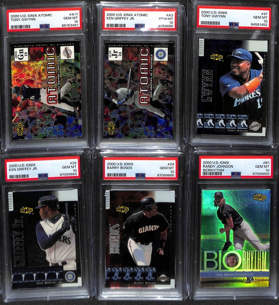 Lot of (18) 2000 U.D. Ionix PSA Graded Baseball Cards inc. Ionix Atomic Ken Griffey Jr. PSA 10 &  Ionix Atomic Tony Gwynn PSA 10