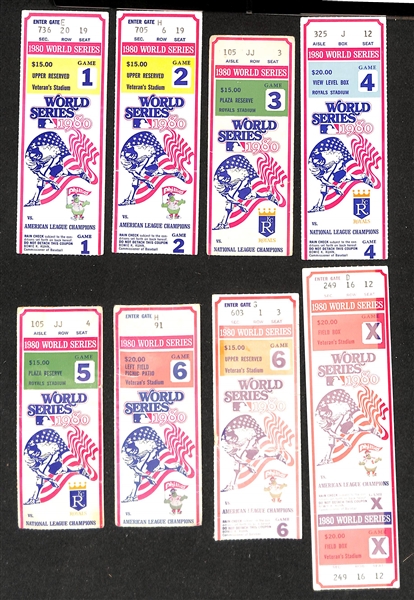 Lot of (5) 1980 World Series Ticket Stubs Games 1-5, (2) Game 6, & (1) Game X