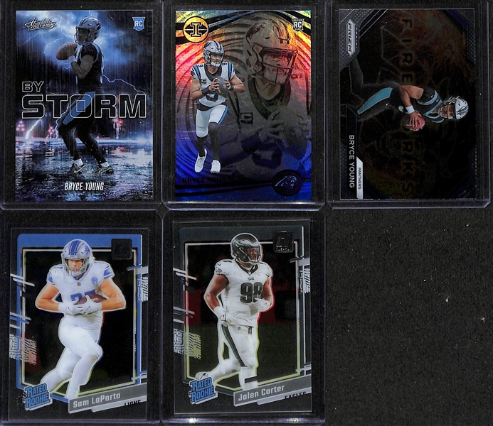 40+ Football Cards inc. 2023 Panini Obsidian Tyreek Hill Trifecta Patch #/199, Jaxon Smith-Njigba Patch Unbreakable (RC ) #/500, Parker Washington Auto (RC), & Will Anderson RPA #/199 