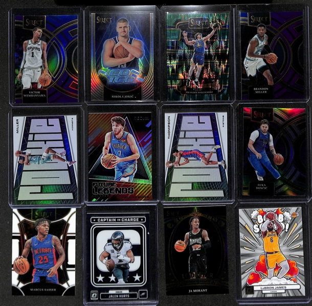 150+ Basketball Cards w. 2023-24 Panini Select Victor Wembanyama Premier Level RC, Panini Select Brandon Miller Premier Level RC, Panini Prizm Derek Lively II RC 