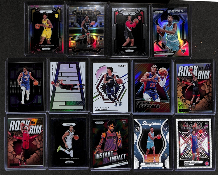 150+ Basketball Cards w. 2023-24 Panini Select Victor Wembanyama Premier Level RC, Panini Select Brandon Miller Premier Level RC, Panini Prizm Derek Lively II RC 