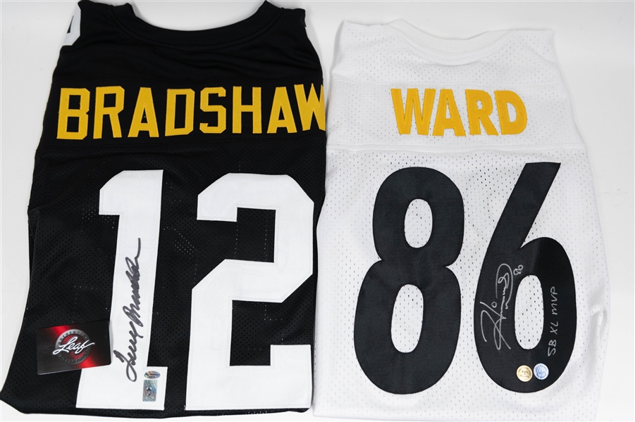 Lot of (2) Pittsburgh Steelers Signed Jerseys - Terry Bradshaw & Hines Ward SB XL MVP - Leaf & JSA Auction Letter