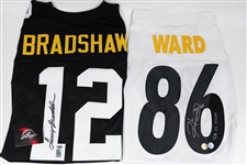 Lot of (2) Pittsburgh Steelers Signed Jerseys - Terry Bradshaw & Hines Ward "SB XL MVP" - Leaf & JSA Auction Letter