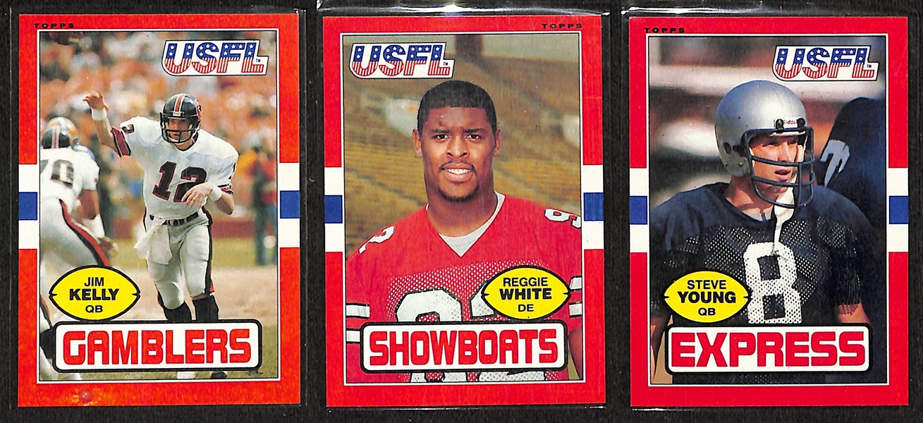 1985 Topps USFL Football Complete 132 Card Set w. Jim Kelly, Reggie White, Steve Young, Doug Flutie (Rookie)