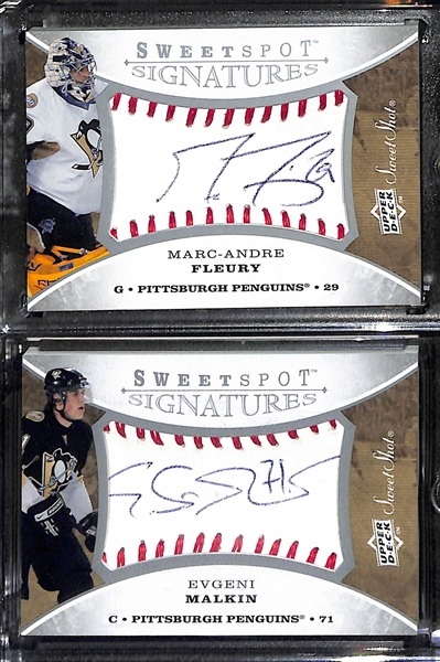 Lot of (2) 2008 Upper Deck Sweet Shot Autographed Hockey Cards inc. Marc-Andre Fleury & Evgeni Malkin