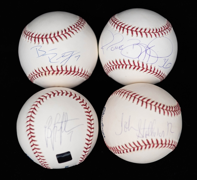 Lot of (4) Individually Signed Official MLB Baseballs from Pittsburgh Steelers Roethlisberger, Stallworth, Bettis, & Leftwich (+JSA Auction Letter)