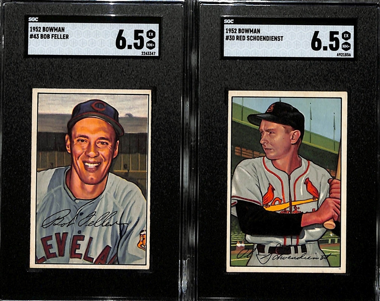 Lot of (2) 1952 Bowman Card - Bob Feller & Red Schoendienst (Both Graded SGC 6.5)