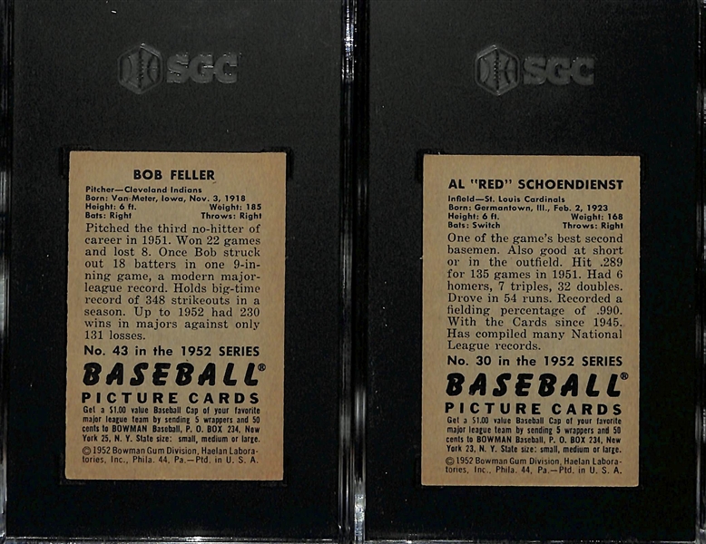 Lot of (2) 1952 Bowman Card - Bob Feller & Red Schoendienst (Both Graded SGC 6.5)