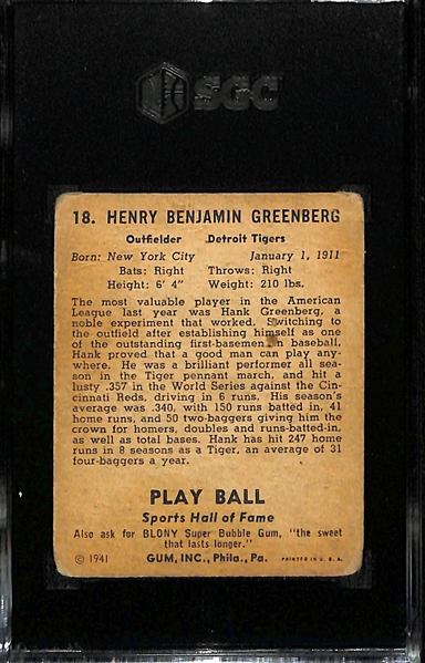 1941 Playball #18 Hank Greenberg SGC 1