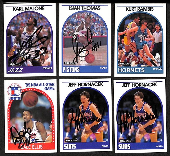 Lot of (120+) Signed 1989-90 NBA Hoops Basketball Cards inc. Karl Malone, Isiah Thomas, Kurt Rambis, + (JSA Auction Letter)