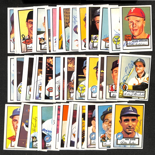 Lot of (45+) Signed 1952 Topps Reprint Cards inc. Richie Ashburn, Orestes Minoso, Billy Herman, Gil McDougald, + (JSA Auction Letter)