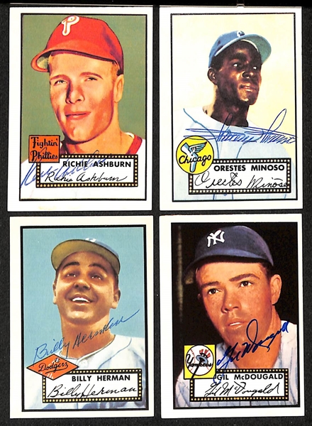 Lot of (45+) Signed 1952 Topps Reprint Cards inc. Richie Ashburn, Orestes Minoso, Billy Herman, Gil McDougald, + (JSA Auction Letter)