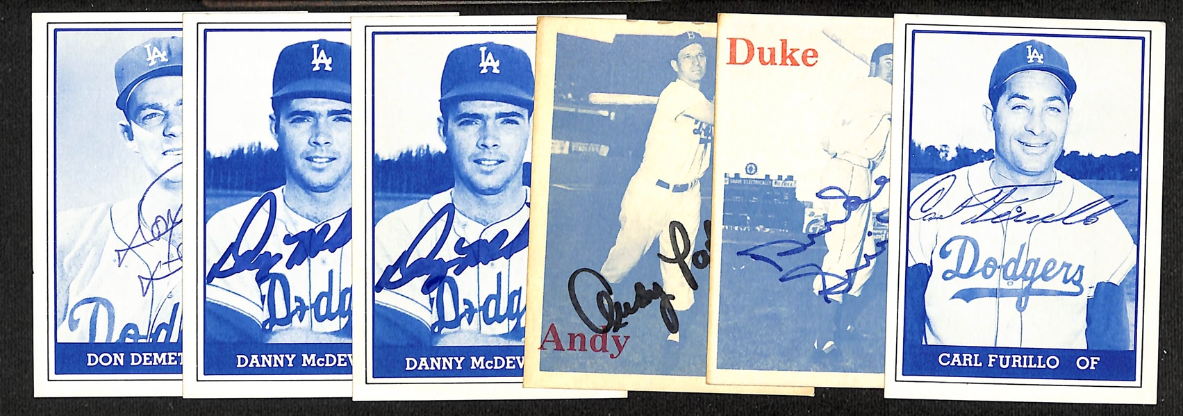 Lot of (6) Signed TCMA Brooklyn Dodgers Cards inc. Carl Furillo, Duke Snider, Andy Pafko, (2) Danny McDevitt, Don Demeter (JSA Auction Letter)