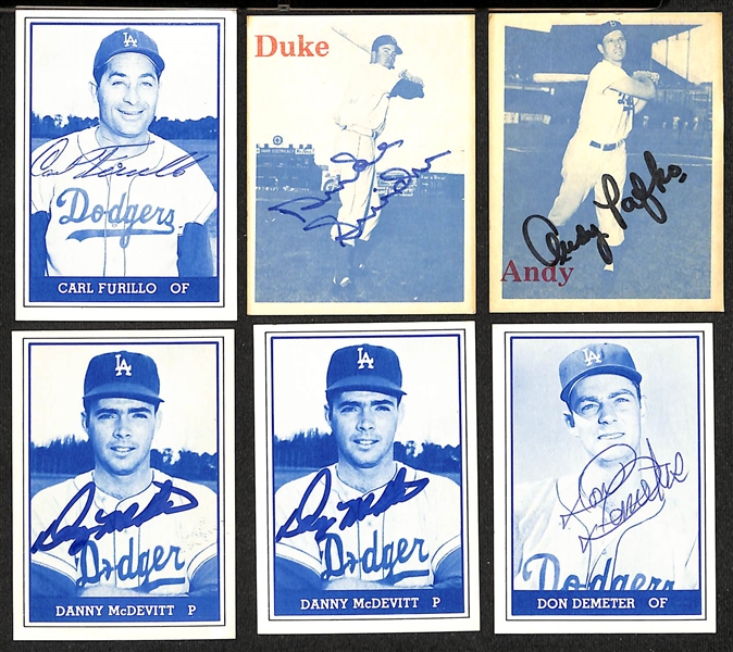 Lot of (6) Signed TCMA Brooklyn Dodgers Cards inc. Carl Furillo, Duke Snider, Andy Pafko, (2) Danny McDevitt, Don Demeter (JSA Auction Letter)