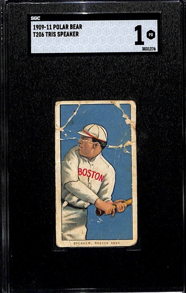 1909-11 T206 Tris Speaker (HOF) Polar Bear Back Factory No. 6 Graded SGC 1