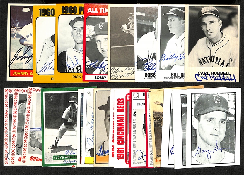 Lot of (23) Signed TCMA + Reprint Cards inc. Carl Hubbell, Bill Herman, Bobby Thompson, Mickey Vernon, + (JSA Auction Letter)