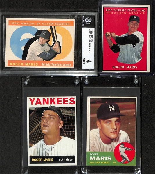 Lot of (4) Topps Roger Maris Cards w. 1960 Topps Roger Maris BVG 4