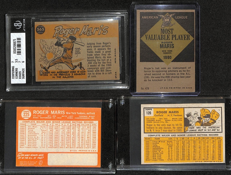 Lot of (4) Topps Roger Maris Cards w. 1960 Topps Roger Maris BVG 4