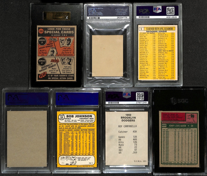 Lot of (7) Graded Baseball Cards (Primarily Topps) from 1955-1975 w. 1972 Topps Roberto Clemente IA SGC 5.5