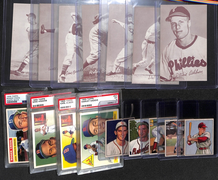 Lot of (16) Baseball Cards from 1948-1956 w. 1949 Exhibit Richie Ashburn Rookie Card