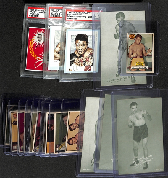 Lot of (19) Boxing Cards (3 PSA Graded) from 1950-2000 w. 1951 Ringside Sugar Ray Robinson