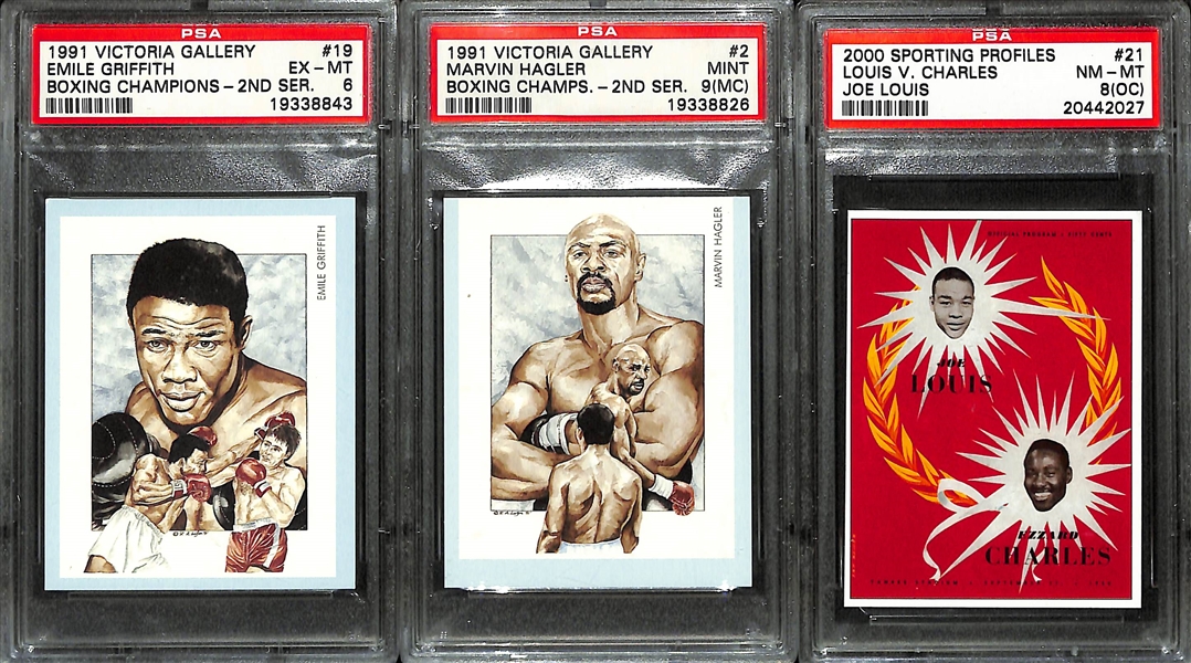 Lot of (19) Boxing Cards (3 PSA Graded) from 1950-2000 w. 1951 Ringside Sugar Ray Robinson