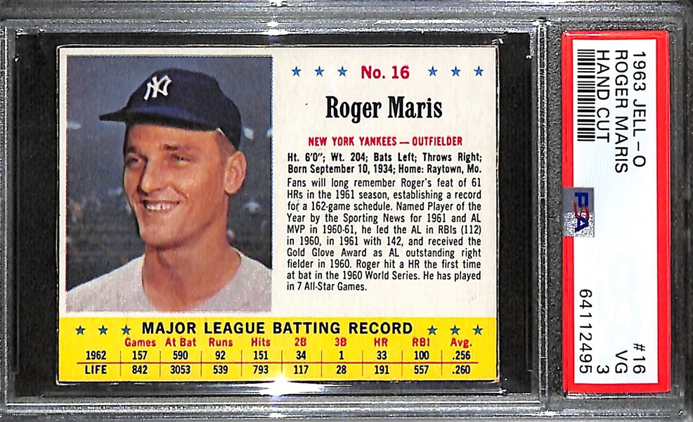 Lot of Approx (185) 1963 Post & Jello Hand Cut Baseball Cards w. 1963 Jello Roger Maris PSA 3