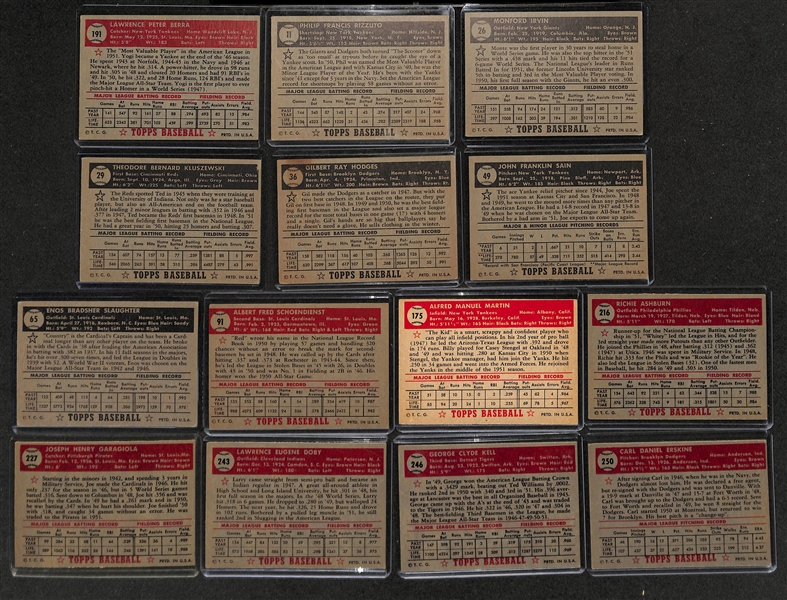 Lot of (215) Different 1952 Topps Baseball Cards (Cards Between #2 and #250) w. Yogi Berra