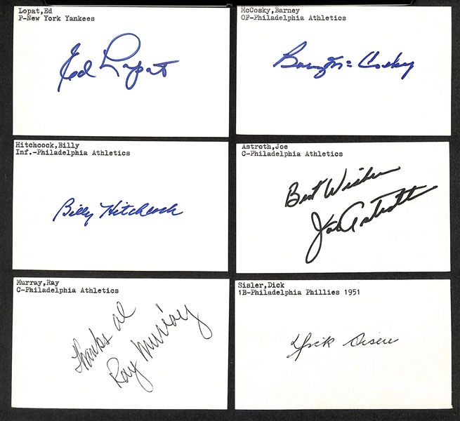 Lot of (20+) Signed Mostly Baseball Index Cards inc. Lloyd Waner, Leo Durocher, Carl Hubbell, Judy Johnson, Johnny Mize, + (JSA Auction Letter)