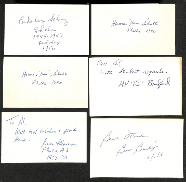 Lot of (20+) Signed Mostly Baseball Index Cards inc. Lloyd Waner, Leo Durocher, Carl Hubbell, Judy Johnson, Johnny Mize, + (JSA Auction Letter)