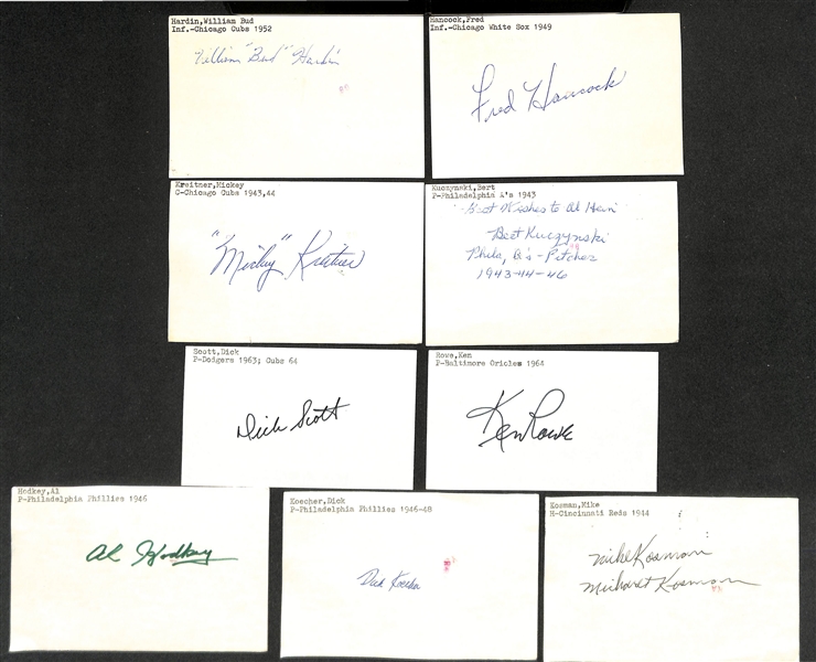 Lot of (20+) Signed Mostly Baseball Index Cards inc. Lloyd Waner, Leo Durocher, Carl Hubbell, Judy Johnson, Johnny Mize, + (JSA Auction Letter)