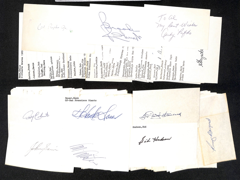 Lot of (150+) Signed Mostly Baseball Index Cards inc. Cal Ripken Jr, Brooks Robinson, Andy Pafko, Rocky Colavito, + (JSA Auction Letter)