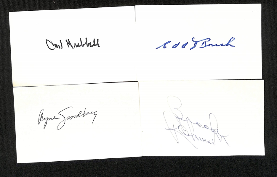 Lot of (250+) Signed Mostly Baseball Index Cards inc. Carl Hubbell, Edd Roush, Ryne Sandberg, Brooks Robinson, + (JSA Auction Letter) 