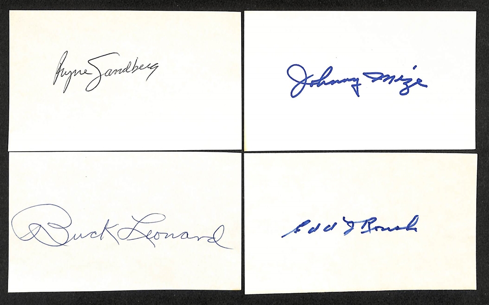 Lot of (150+) Signed Mostly Baseball Index Cards inc. Ryne Sandberg, Johnny Mize, Buck Leonard, Edd Roush, + (JSA Auction Letter)