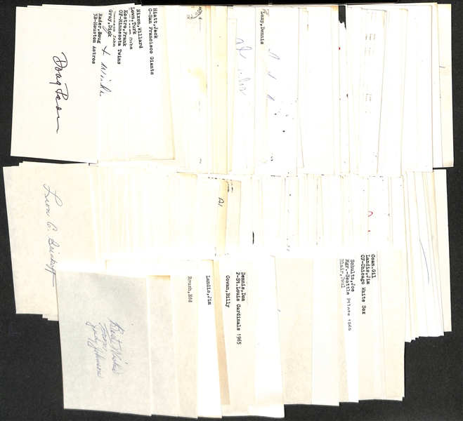 Lot of (150+) Signed Mostly Baseball Index Cards inc. Judy Johnson, Buck Leonard, Edd Roush, Brooks Robinson, + (JSA Auction Letter)