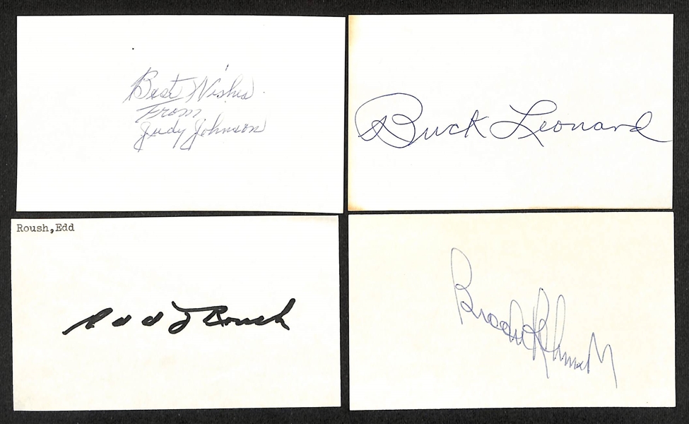 Lot of (150+) Signed Mostly Baseball Index Cards inc. Judy Johnson, Buck Leonard, Edd Roush, Brooks Robinson, + (JSA Auction Letter)