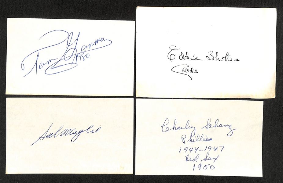 Lot of (150+) Signed Mostly Baseball Index Cards inc. Judy Johnson, Buck Leonard, Edd Roush, Brooks Robinson, + (JSA Auction Letter)