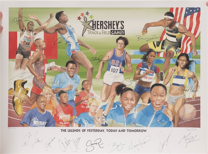 Lot of (6) Multi-Signed Hershey's Track & Field Games Lithograph w. Carl Lewis, Bruce Jenner (+JSA Auction Letter)